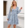 image:imageANRABESS Womens Long Sleeve Dress 2026 Fall Casual V Neck Tiered Flowy Short Dresses Beach Travel Vacation ClothesFloral Blue