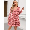 image:imageANRABESS Womens Long Sleeve Dress 2026 Fall Casual V Neck Tiered Flowy Short Dresses Beach Travel Vacation ClothesFloral Red