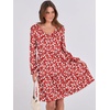 image:imageANRABESS Womens Long Sleeve Dress 2026 Fall Casual V Neck Tiered Flowy Short Dresses Beach Travel Vacation ClothesFloral Red