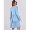 image:imageANRABESS Womens Long Sleeve Dress 2026 Fall Casual V Neck Tiered Flowy Short Dresses Beach Travel Vacation ClothesLight Blue