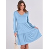 image:imageANRABESS Womens Long Sleeve Dress 2026 Fall Casual V Neck Tiered Flowy Short Dresses Beach Travel Vacation ClothesLight Blue