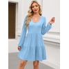 image:imageANRABESS Womens Long Sleeve Dress 2026 Fall Casual V Neck Tiered Flowy Short Dresses Beach Travel Vacation ClothesLight Blue