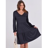 image:imageANRABESS Womens Long Sleeve Dress 2026 Fall Casual V Neck Tiered Flowy Short Dresses Beach Travel Vacation ClothesNavy Blue