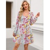 image:imageANRABESS Womens Long Sleeve Dress 2026 Fall Casual V Neck Tiered Flowy Short Dresses Beach Travel Vacation ClothesPrint Floral