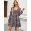 image:imageANRABESS Womens Long Sleeve Dress 2026 Fall Casual V Neck Tiered Flowy Short Dresses Beach Travel Vacation ClothesPrint Floral Black