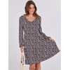 image:imageANRABESS Womens Long Sleeve Dress 2026 Fall Casual V Neck Tiered Flowy Short Dresses Beach Travel Vacation ClothesPrint Floral Black