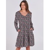 image:imageANRABESS Womens Long Sleeve Dress 2026 Fall Casual V Neck Tiered Flowy Short Dresses Beach Travel Vacation ClothesPrint Floral Black
