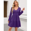image:imageANRABESS Womens Long Sleeve Dress 2026 Fall Casual V Neck Tiered Flowy Short Dresses Beach Travel Vacation ClothesPurple