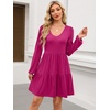 image:imageANRABESS Womens Long Sleeve Dress 2026 Fall Casual V Neck Tiered Flowy Short Dresses Beach Travel Vacation ClothesRose