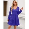 image:imageANRABESS Womens Long Sleeve Dress 2026 Fall Casual V Neck Tiered Flowy Short Dresses Beach Travel Vacation ClothesRoyal Blue