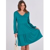 image:imageANRABESS Womens Long Sleeve Dress 2026 Fall Casual V Neck Tiered Flowy Short Dresses Beach Travel Vacation ClothesTeal
