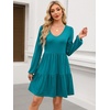 image:imageANRABESS Womens Long Sleeve Dress 2026 Fall Casual V Neck Tiered Flowy Short Dresses Beach Travel Vacation ClothesTeal