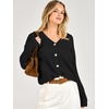 image:imageANRABESS Womens Oversized Crop Cardigan Chunky Knit Sweater  Button Down Open Front V Neck Long Sleeve Sweaters Cozy Soft Dropshoulder fit 2026 Fall Winter Work Vacation OutfitsBlack
