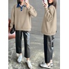 image:imageANRABESS Womens Quarter Button Long Sleeve Polo Sweatshirts  Denim Collared Henley Hoodies Shirt Cozy Fleece Pullover Top Loose Fit Casual Fall Outfit Winter Teen Preppy ClothesLight Khaki