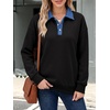 image:imageANRABESS Womens Quarter Button Long Sleeve Polo Sweatshirts  Denim Collared Henley Hoodies Shirt Cozy Fleece Pullover Top Loose Fit Casual Fall Outfit Winter Teen Preppy ClothesBlack