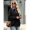 image:imageANRABESS Womens Quarter Button Long Sleeve Polo Sweatshirts  Denim Collared Henley Hoodies Shirt Cozy Fleece Pullover Top Loose Fit Casual Fall Outfit Winter Teen Preppy ClothesBlack
