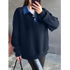 image:imageANRABESS Womens Quarter Button Long Sleeve Polo Sweatshirts  Denim Collared Henley Hoodies Shirt Cozy Fleece Pullover Top Loose Fit Casual Fall Outfit Winter Teen Preppy ClothesNavy Blue