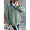 image:imageANRABESS Womens Quarter Button Long Sleeve Polo Sweatshirts  Denim Collared Henley Hoodies Shirt Cozy Fleece Pullover Top Loose Fit Casual Fall Outfit Winter Teen Preppy ClothesGrey Green