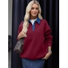 image:imageANRABESS Womens Quarter Button Long Sleeve Polo Sweatshirts  Denim Collared Henley Hoodies Shirt Cozy Fleece Pullover Top Loose Fit Casual Fall Outfit Winter Teen Preppy ClothesWine Red