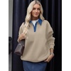 image:imageANRABESS Womens Quarter Button Long Sleeve Polo Sweatshirts  Denim Collared Henley Hoodies Shirt Cozy Fleece Pullover Top Loose Fit Casual Fall Outfit Winter Teen Preppy ClothesLight Khaki