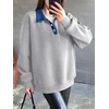 image:imageANRABESS Womens Quarter Button Long Sleeve Polo Sweatshirts  Denim Collared Henley Hoodies Shirt Cozy Fleece Pullover Top Loose Fit Casual Fall Outfit Winter Teen Preppy ClothesGrey