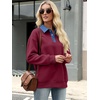 image:imageANRABESS Womens Quarter Button Long Sleeve Polo Sweatshirts  Denim Collared Henley Hoodies Shirt Cozy Fleece Pullover Top Loose Fit Casual Fall Outfit Winter Teen Preppy ClothesWine Red