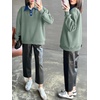 image:imageANRABESS Womens Quarter Button Long Sleeve Polo Sweatshirts  Denim Collared Henley Hoodies Shirt Cozy Fleece Pullover Top Loose Fit Casual Fall Outfit Winter Teen Preppy ClothesGrey Green