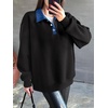 image:imageANRABESS Womens Quarter Button Long Sleeve Polo Sweatshirts  Denim Collared Henley Hoodies Shirt Cozy Fleece Pullover Top Loose Fit Casual Fall Outfit Winter Teen Preppy ClothesBlack