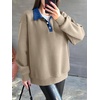image:imageANRABESS Womens Quarter Button Long Sleeve Polo Sweatshirts  Denim Collared Henley Hoodies Shirt Cozy Fleece Pullover Top Loose Fit Casual Fall Outfit Winter Teen Preppy ClothesLight Khaki