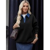 image:imageANRABESS Womens Quarter Button Long Sleeve Polo Sweatshirts  Denim Collared Henley Hoodies Shirt Cozy Fleece Pullover Top Loose Fit Casual Fall Outfit Winter Teen Preppy ClothesBlack