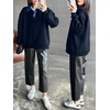image:imageANRABESS Womens Quarter Button Long Sleeve Polo Sweatshirts  Denim Collared Henley Hoodies Shirt Cozy Fleece Pullover Top Loose Fit Casual Fall Outfit Winter Teen Preppy ClothesNavy Blue