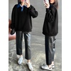image:imageANRABESS Womens Quarter Button Long Sleeve Polo Sweatshirts  Denim Collared Henley Hoodies Shirt Cozy Fleece Pullover Top Loose Fit Casual Fall Outfit Winter Teen Preppy ClothesBlack