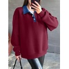 image:imageANRABESS Womens Quarter Button Long Sleeve Polo Sweatshirts  Denim Collared Henley Hoodies Shirt Cozy Fleece Pullover Top Loose Fit Casual Fall Outfit Winter Teen Preppy ClothesWine Red