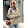 image:imageANRABESS Womens Quarter Button Long Sleeve Polo Sweatshirts  Denim Collared Henley Hoodies Shirt Cozy Fleece Pullover Top Loose Fit Casual Fall Outfit Winter Teen Preppy ClothesLight Khaki