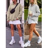 image:imageANRABESS Womens Quarter Zip Sweatshirt Oversized Hoodies  Soft Cozy Fleece Mock Neck Pullover with Side Pockets Drop Shoulder SlouchyY2K Color Block Casual LoungewearFall FashionLight Khaki