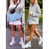 image:imageANRABESS Womens Quarter Zip Sweatshirt Oversized Hoodies  Soft Cozy Fleece Mock Neck Pullover with Side Pockets Drop Shoulder SlouchyY2K Color Block Casual LoungewearFall FashionWhite Light Grey Sky Blue