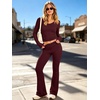 image:imageANRABESS Womens V Neck 2 Piece Lounge Matching Sets  Long Sleeve Ruched Top with High Waist Flared Pants Stretchy Breathable Yoga Workout Casual Outfits Fall Winter ClothingDeep Red
