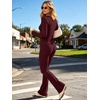image:imageANRABESS Womens V Neck 2 Piece Lounge Matching Sets  Long Sleeve Ruched Top with High Waist Flared Pants Stretchy Breathable Yoga Workout Casual Outfits Fall Winter ClothingDeep Red