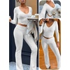 image:imageANRABESS Womens V Neck 2 Piece Lounge Matching Sets  Long Sleeve Ruched Top with High Waist Flared Pants Stretchy Breathable Yoga Workout Casual Outfits Fall Winter ClothingLight Grey