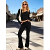image:imageANRABESS Womens V Neck 2 Piece Lounge Matching Sets  Long Sleeve Ruched Top with High Waist Flared Pants Stretchy Breathable Yoga Workout Casual Outfits Fall Winter ClothingBlack