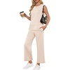 image:imageANRABESS 2 Piece Sets for Women Summer Outfits Travel Airport Vacation Clothing Tank Top Wide Leg Pants Matching Lounge SetsBeige