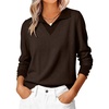 image:imageANRABESS Sweaters for Women Long Sleeve V Neck Polo Shirts  Color Block 2 in 1 Knit Button Cuffs Pullover Sweater Tops Lightweight Business Casual Outfits Cozy Daily Wear Fall ClothesBrown