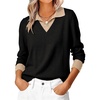 image:imageANRABESS Sweaters for Women Long Sleeve V Neck Polo Shirts  Color Block 2 in 1 Knit Button Cuffs Pullover Sweater Tops Lightweight Business Casual Outfits Cozy Daily Wear Fall ClothesBlack