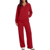 image:imageANRABESS Sweatsuit for Women 2 Piece Outfits Half Zip Lounge Set  WrinkleFree TracksuitAirport Travel Matching Sets High Waisted Wide Leg Sweatpants Casual WorkoutFall Winter ClothingRed