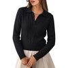 image:imageANRABESS Womens Cable Knit Sweaters Long Sleeve Cropped  V Neck Collared Pullover Sweater Top Polo Knit Shirt Business Casual Work Clothes Daily Wear Fashion Fall Winter OutfitsBlack