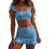 image:imageANRABESS Womens High Waisted Bikini Skirt Set Built in Buttom Two Piece Swimsuits 2026 Summer Beach Bathing Suit SwimwearBlue White Plaid