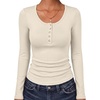 image:imageANRABESS Womens Long Sleeve Shirts Thermal Fleece Tops  Henley Neck Dressy Business Casual Work TShirts Fall Winter Soft Warm Base Layer Basic Tee Cute Going Out UndershirtsBeige