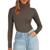 image:imageANRABESS Womens Long Sleeve Turtleneck Shirts Casual Ribbed Basic Tee Slim Soft Thermal Tops 2026 Fall Going Out ClothesBrown