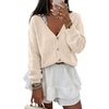 image:imageANRABESS Womens Oversized Crop Cardigan Chunky Knit Sweater  Button Down Open Front V Neck Long Sleeve Sweaters Cozy Soft Dropshoulder fit 2026 Fall Winter Work Vacation OutfitsApricot