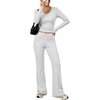 image:imageANRABESS Womens V Neck 2 Piece Lounge Matching Sets  Long Sleeve Ruched Top with High Waist Flared Pants Stretchy Breathable Yoga Workout Casual Outfits Fall Winter ClothingLight Grey